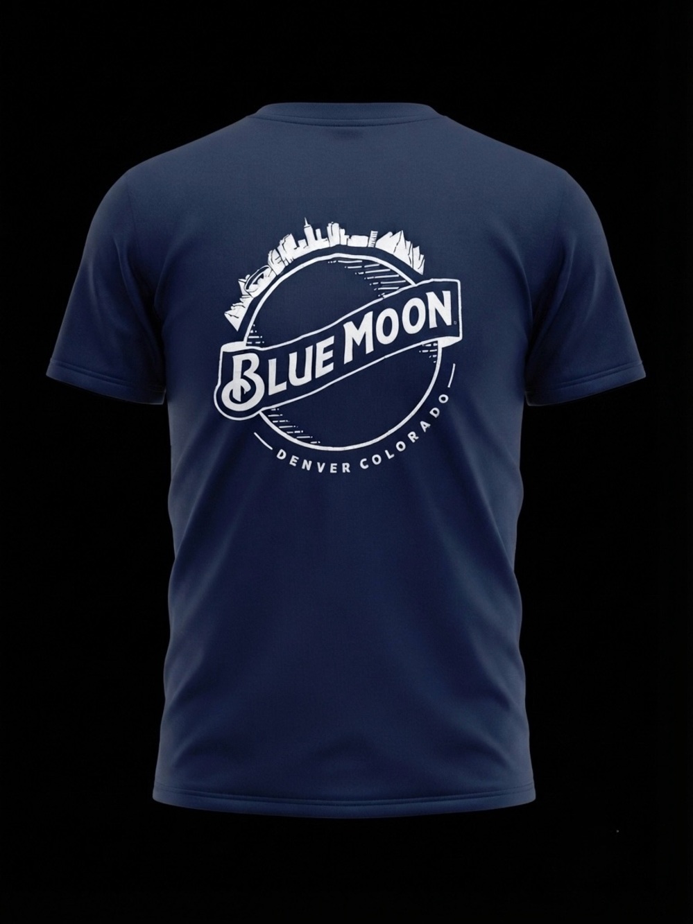 Blue Moon Brewing Co. Denver Colorado Graphic T-Shirt Navy Blue Size Medium